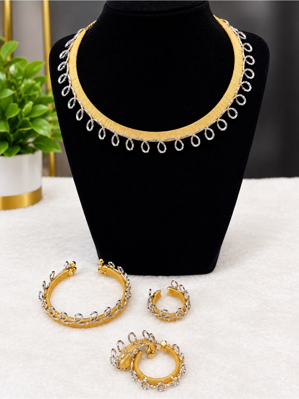 Gold and Silver Loop accent Jewelry Set